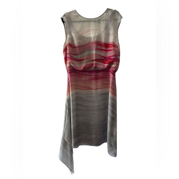 St. John Dresses & Skirts - St. John 100% silk Gray Dress with Pink and Red Wave Print dress size 12